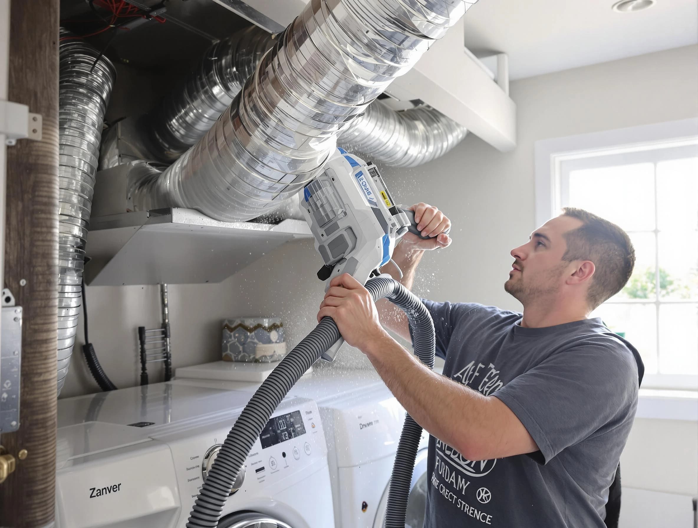 Fall River Dryer Vent Cleaning specialist cleaning deep within a dryer vent duct system in Fall River