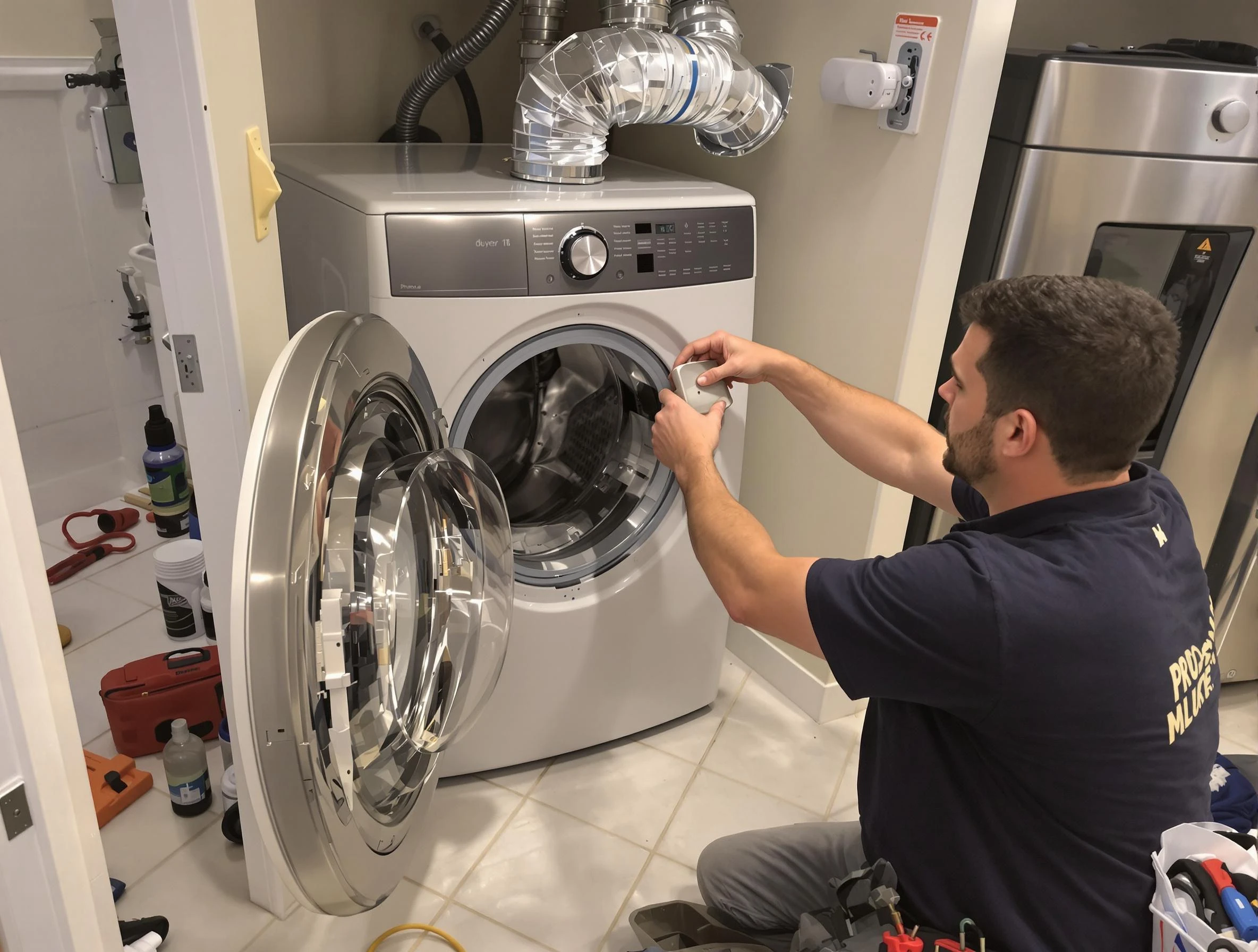 Fall River Dryer Vent Cleaning technician performing precise dryer vent hose installation in Fall River